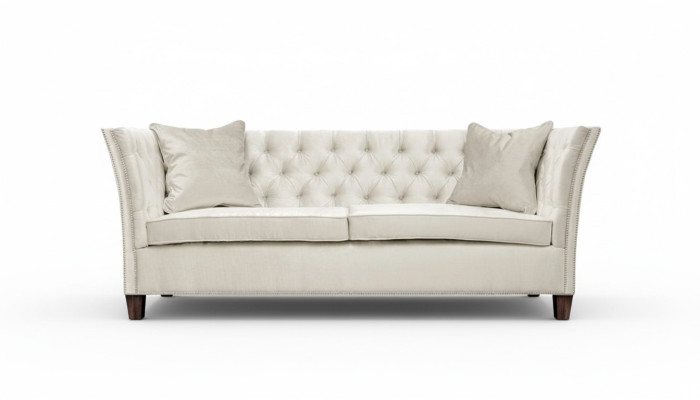 Chesterfield Zweisitzer Hellgrau Stoff Wohnzimmer Design Polster Sofa Kreative