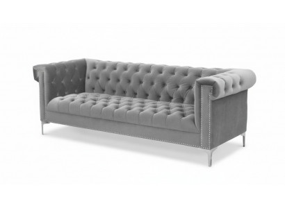 Grau Chesterfield Dreisitzer Stoff Wohnzimmer Design Couchen Polster Sofas Neu