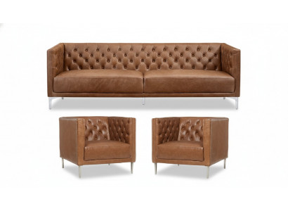 Braun Chesterfield 2 Sessel Leder Modern Design Sofa Neu Kreative Möbel Sofa Set