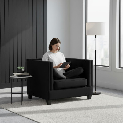 Chesterfield Sessel Kreative Möbel Textil Stoff Schwarz Neu Wohnzimmer