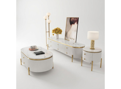 Wohnzimmermöbel Set Designer Wohnzimmer Sideboard Couchtisch Beistelltisch 3tlg.