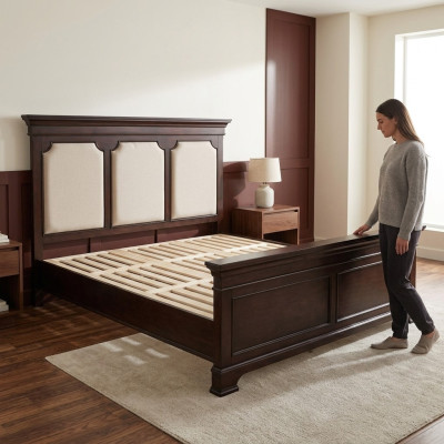 Design Doppelbett Lederbett Betten Bett Holz Polster Schlafzimmer Ehe 180x200