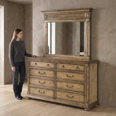 Spiegel Kommode Schrank Kommoden Anrichte Schlafzimmer Set Holz Modern Stil 2tlg