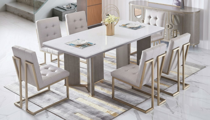 Designer Ess Zimmer Stuhl Set Metall Textil Sessel 6x Lounge Stühle