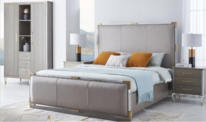 Bett Nachttisch Kommode 4 tlg. Schlafzimmer Deko Set Design Modern Luxus