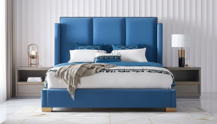 Schlafzimmer Design luxus Bett 180x200 Textil Doppel Bettgestell Blau