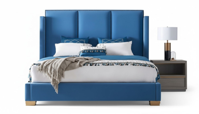 Schlafzimmer Design luxus Bett 180x200 Textil Doppel Bettgestell Blau