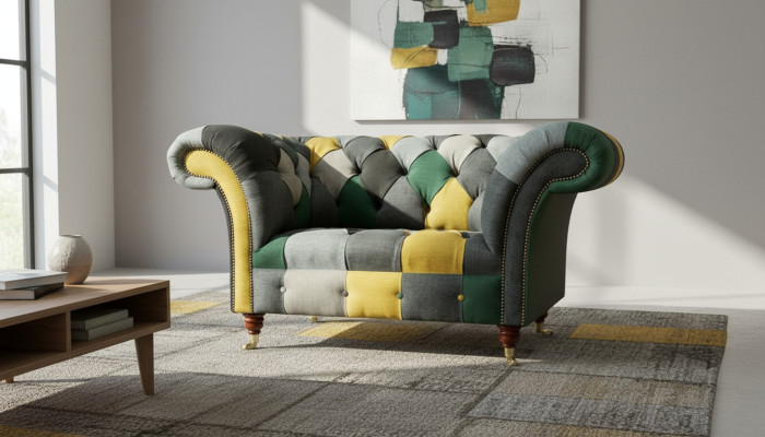 Chesterfield Sessel Fernseh Couch 1,5 Sitzer Sofa Textil Stoff Couchen Polster