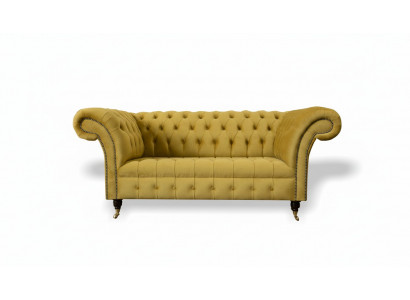 Chesterfield Design Luxus Polster Sofa Couch Sitz Garnitur Textil Gelb Neu