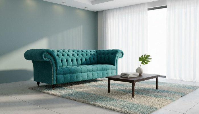 Chesterfield Couch Polster Sofas Klassischer Textil Turkis 3 Sitzer Stoff