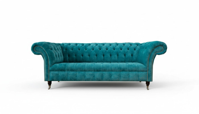 Chesterfield Couch Polster Sofas Klassischer Textil Turkis 3 Sitzer Stoff