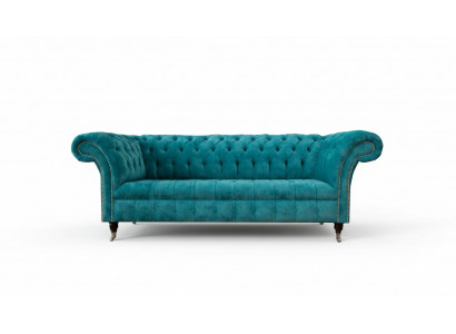 Chesterfield Couch Polster Sofas Klassischer Textil Turkis 3 Sitzer Stoff