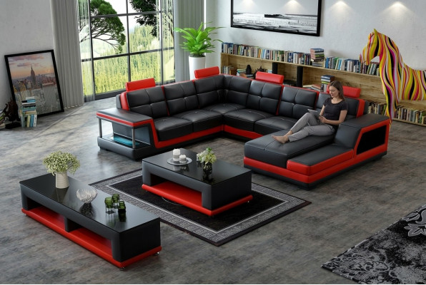 Wohnlandschaft U Form Ecksofa Couchtisch Sideboard Design Big Sofa Neu