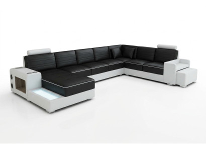 Ecksofa U-Form Sideboard Couchtisch Couch Design Schwarz Polster Leder Modern