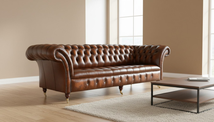 Braune Chesterfield Sofa Couch Polster Leder Couchen Garnitur 4 Sitzer
