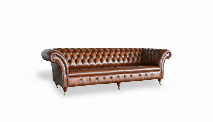 Braune Chesterfield Sofa Couch Polster Leder Couchen Garnitur 4 Sitzer