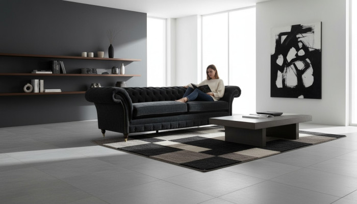 Big Sofa 4 Sitzer Couch Chesterfield Polster Garnitur Leder Textil Schwarz