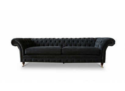 Big Sofa 4 Sitzer Couch Chesterfield Polster Garnitur Leder Textil Schwarz