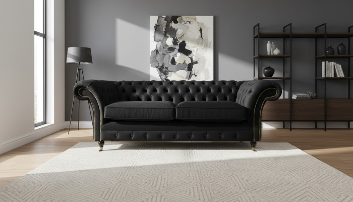 Chesterfield Couch Polster Sofas Klassischer Textil Schwarz Sofa 3 Sitzer