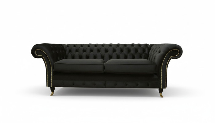 Chesterfield Couch Polster Sofas Klassischer Textil Schwarz Sofa 3 Sitzer