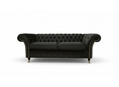 Chesterfield Couch Polster Sofas Klassischer Textil Schwarz Sofa 3 Sitzer