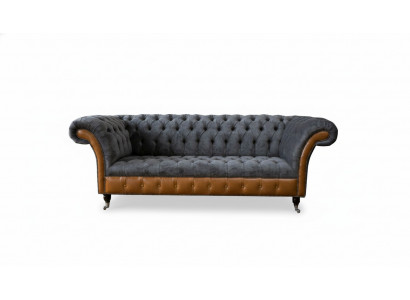 Chesterfield Sofa Couch Polster 3 Sitzer Grau Textil Stoff Graue Couchen