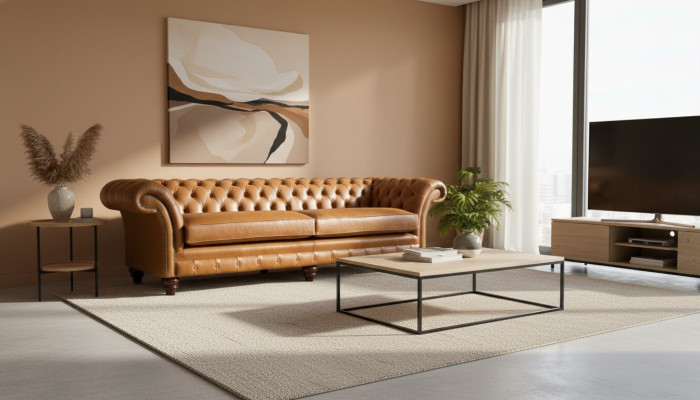 Chesterfield Sofa Braun xxl Big Leder Wohnzimmer Möbel 4 sitzer Braun
