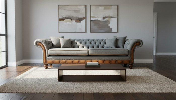 Big xxl Sofa 4 Sitzer Couch Chesterfield Polster Garnitur Leder Textil Grau