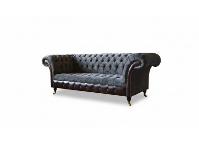 Chesterfield 3 Sitzer Wohnzimmer Couch Sofa Polster Sitz Textil Stoff