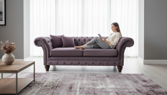 Chesterfield Couch Polster Klassischer Leder Textil 3 Sitzer Sofa Dreisitzer