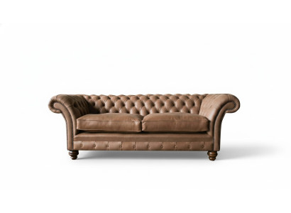 Design Sofa 3 er Couch Textil Polster Braun Klassische Sofas Chesterfield Neu