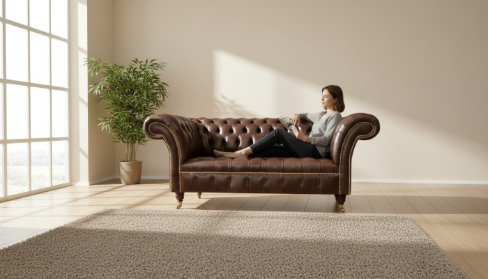 Chesterfield Samt Designer Sofa 2 Sitzer Couch Textil Leder Garnitur Braun Neu