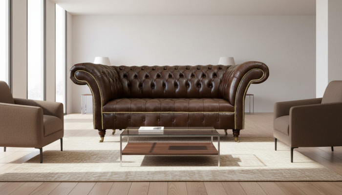 Chesterfield Samt Designer Sofa 2 Sitzer Couch Textil Leder Garnitur Braun Neu