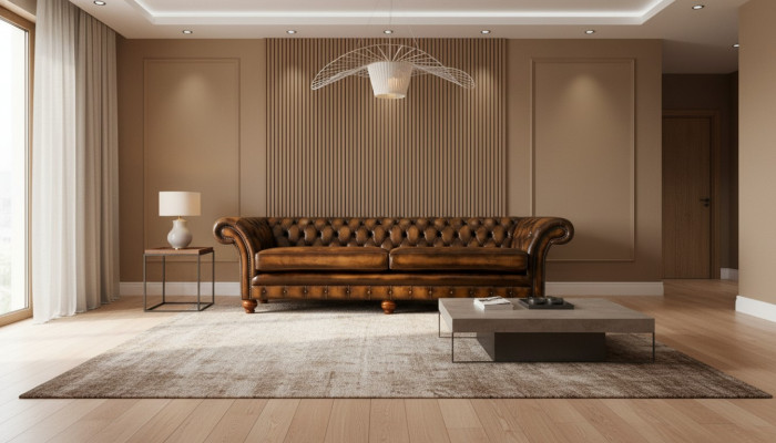 xxl Sofa 4 Sitzer Couch Chesterfield Polster Sitz Garnitur Leder Textil Braun