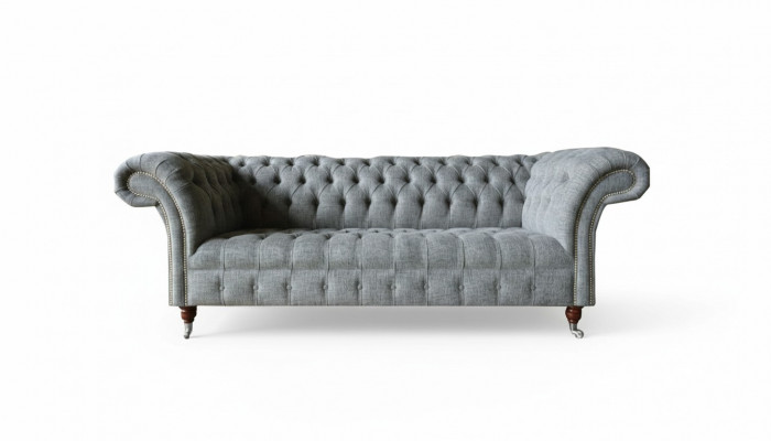 Stoff Sofa Couch Polster Garnitur 3 Sitzer Couchen Sofas Chesterfield Grau Samt