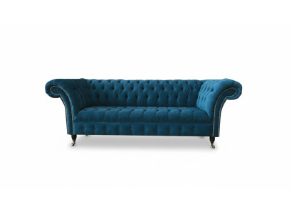 Designer Couch Sitz Polster 3 Sitzer Blau Stoff Garnitur Sofa Möbel Turkis Neu