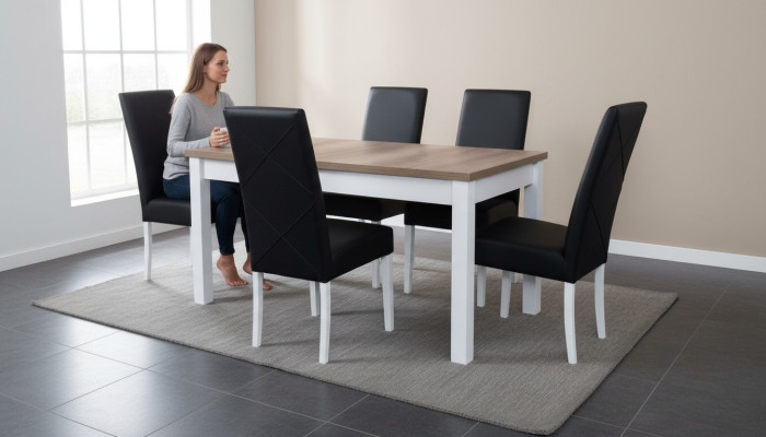 Komplett Esstisch 6 Stühle Esszimmer Set Ess Gruppe Holz Leder Tisch Tische 7tlg