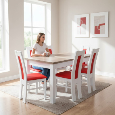 Esszimmer Set Garnitur 7 tlg. Rote 6x Sessel Stuhl Tisch Komplett Gruppe Lehn