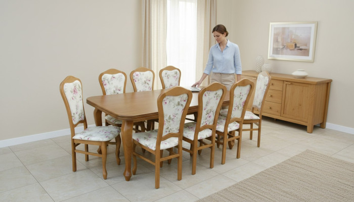 Komplett Set Esstisch + 8 Stühle Esszimmer Set Ess Gruppe Holz Tisch Tische 9tlg