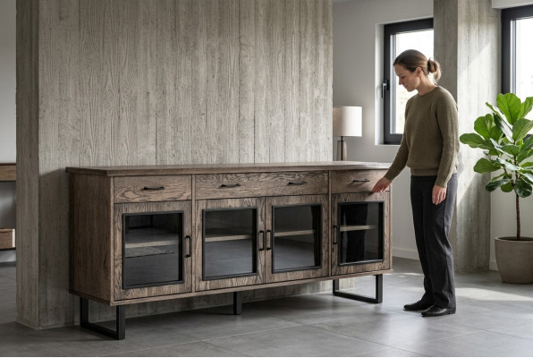 Vitrine anrichte glas schrank kommode hoch schränke echte holz möbel kommoden