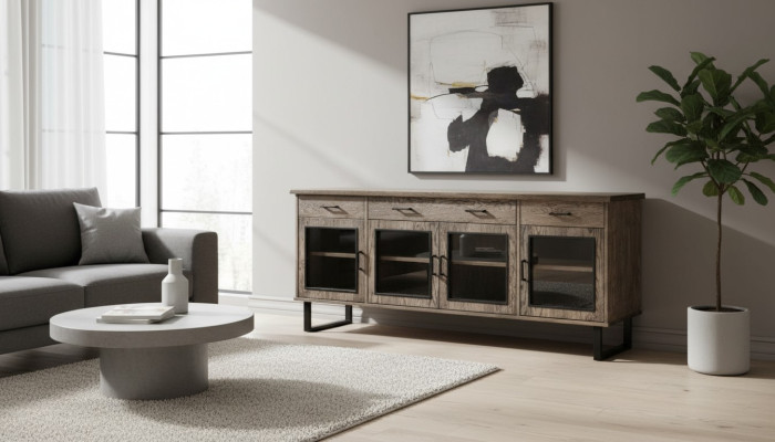 Vitrine anrichte glas schrank kommode hoch schränke echte holz möbel kommoden