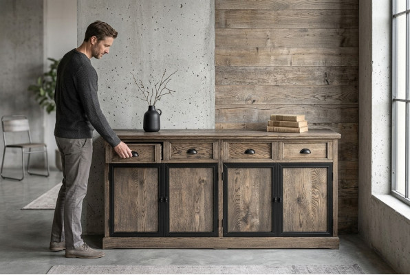 Designer Kommode Anrichte Side Low Board Schrank Wohn Zimmer Regal Holz Luxus