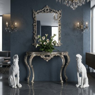 Barock Konsolentisch Anrichte Wandtisch Dielen Tisch Klassischer Holz Silber neu