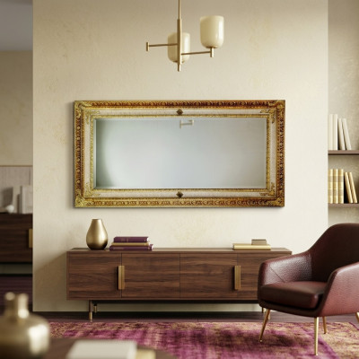 Klassischer Wandspiegel Holzrahmen Spiegel Möbel Gold 104x194 Glas Rahmen Wand