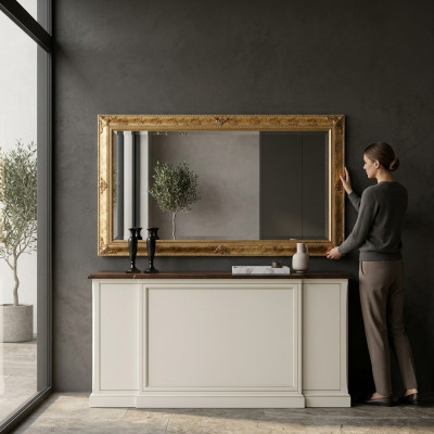 Wandspiegel Holz Rahmen Hängespiegel Goldener Spiegel Wandspiegel Wohnzimmer Neu