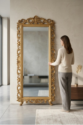 Klassischer Großer Spiegel Wandspiegel Luxus Hängespiegel Holz Gold Garderobe SP6480