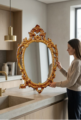 Klassischer Großer Spiegel Wandspiegel Hängespiegel Holz Gold Garderobe 64x104cm