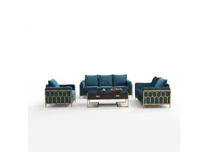 Blaue Edelstahl Sofagarnitur 3+2 Sitzer Polstercouchen Moderne Wohnzimmer Sofas