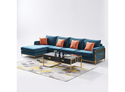 Ecksofa L Form Couchtisch Sofa Couch Design Polster Luxus Blau Tisch