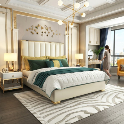Klassisches Schlafzimmer Bett Weiß Textil Betten Leder Polster Doppel
